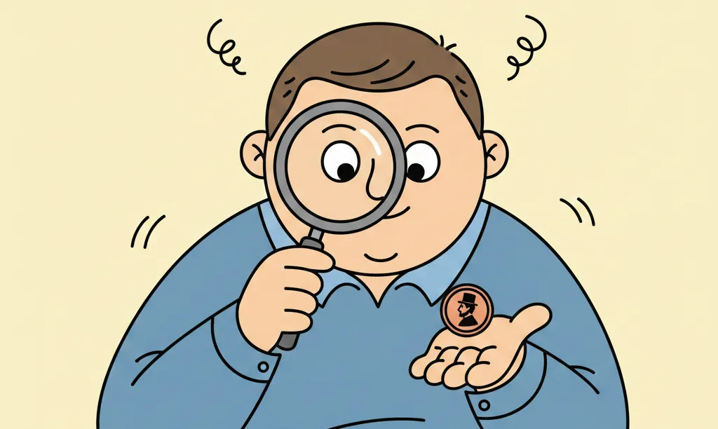 man looking at a Lincoln coin